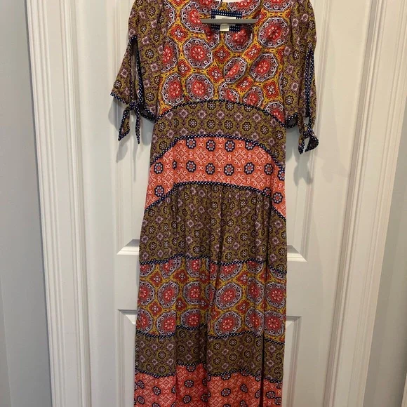 Maeve Anthropologie Pink and Brown Tiered Sundress - Picture 2 of 7